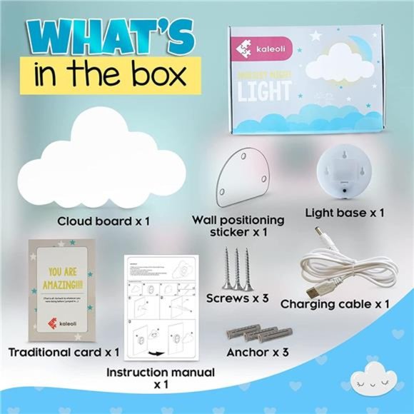 Nursery Night Light - Rechargeable Cloud Led with Timer14.2" x 10.2" x 1.6" - Picture 6 of 7